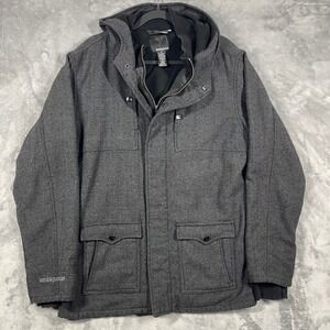 Ambiguous Mens Herringbone Full Zip Hooded Winter Jacket XL Dark Gray Wool Blend